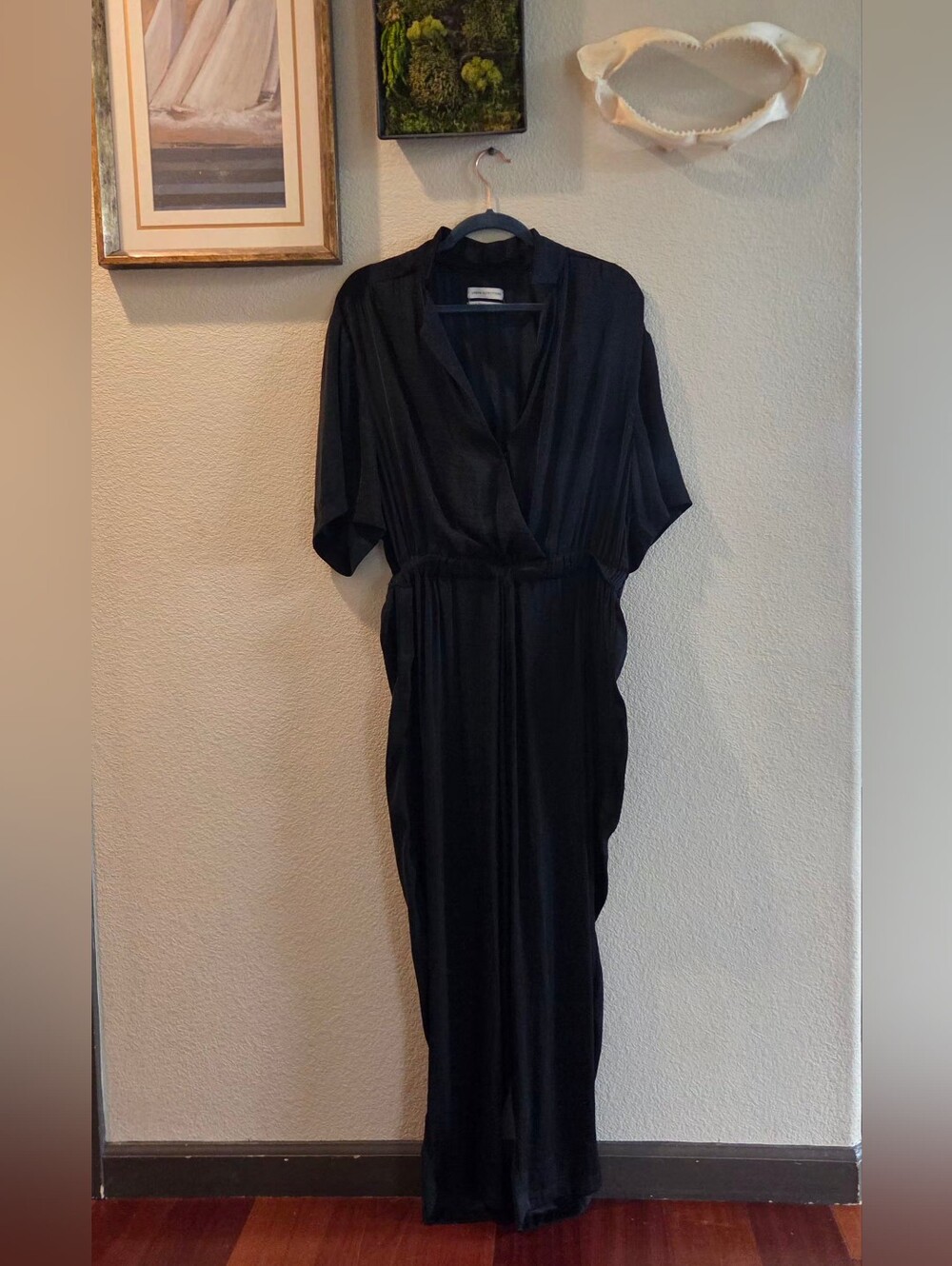 Urban Outfitters Black Bezel Wrap Front Short Sleeve Jumpsuit. Womens, Size L